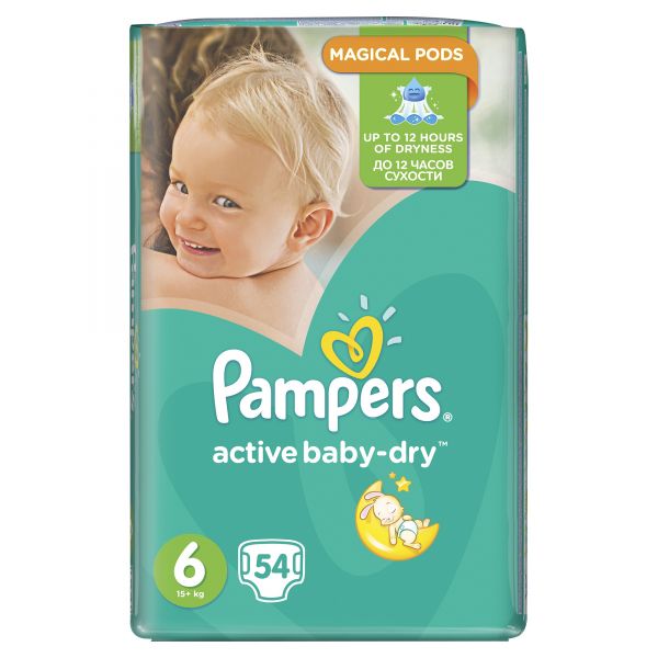 Подгузники Pampers Active Baby Dry, р. 6, 15+ кг, 54 шт